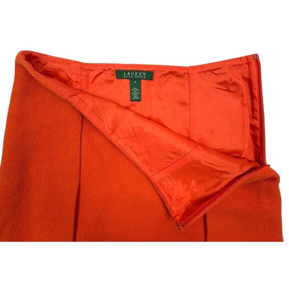 Lauren Ralph Lauren Wool Textured A-Line Kick Pleat Skirt Orange Fall Capsule 2 - Picture 2 of 14